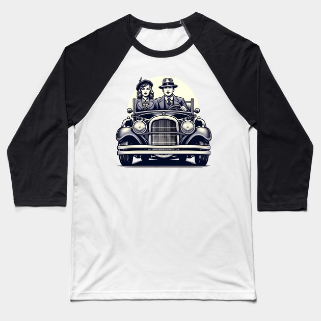 Classic Bonnie and Clyde Getaway Baseball T-Shirt by BLKPHNX DESIGNS